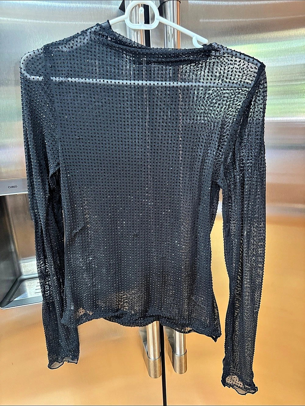 Free People intimately Beaded Sheer Top Black Long Sleeve Small BNWT